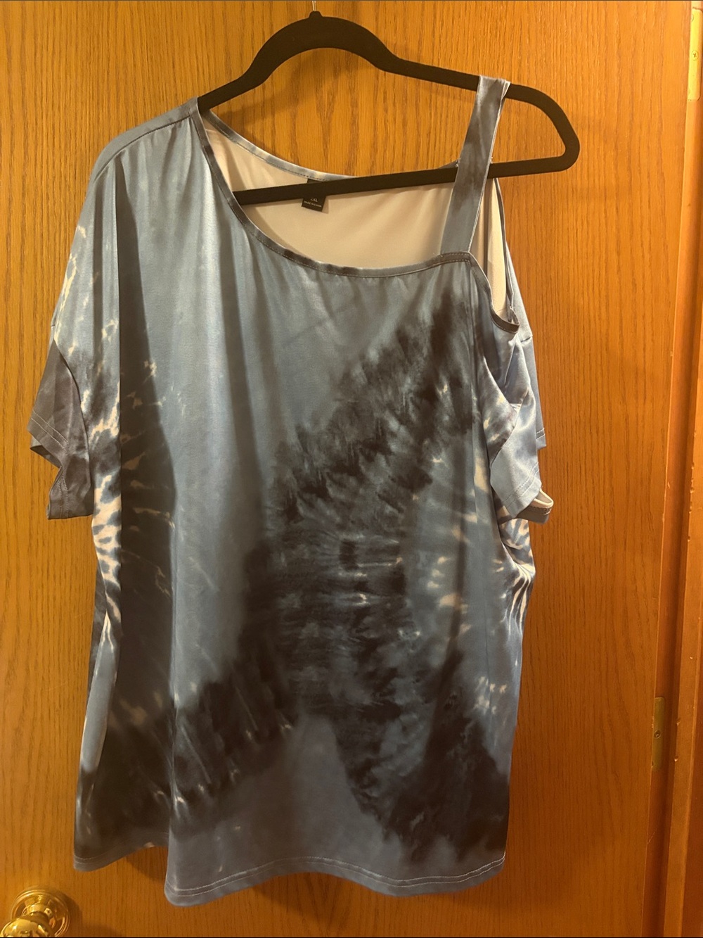 SHEIN Blue Tie-Dye Cold-Shoulder Top